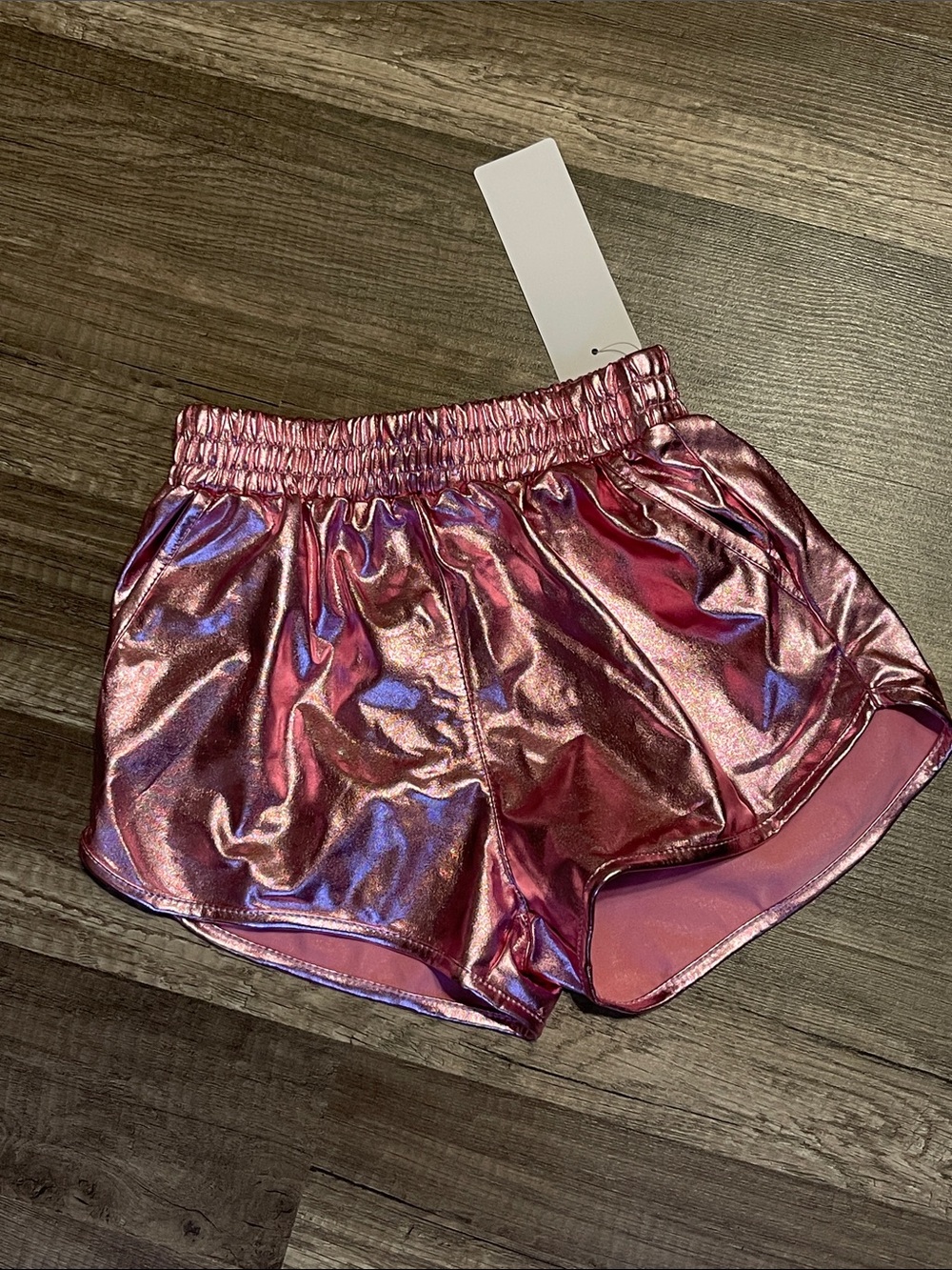 Metallic Pink girls shiny 6-7Y 130 Elastic Waist Shorts